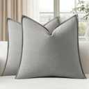 EMEMA Decorative Linen Throw Pillow Covers 20x20 Inch Light Grey Boho Farmhouse Neutral Couch Throw Pillows for Bed Pack of 2 Accent Pillowcase Modern Sofa Cushion Livingroom Home