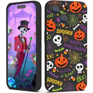 Case for iPhone 15 Halloween Ghost Pumpkin Design,Black Matte Soft Slim Fit TPU Anti-Scratch Shockproof Protective Cover Phone Case for iPhone 15 