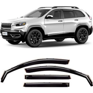 CLIM ART in-Channel Incredibly Durable Rain Guards for Jeep Cherokee 2014-2023, Dark Smoke Car Accessories, Vent Window Visors, Vent Deflector, Original Window Deflectors, 4 pcs - 614031