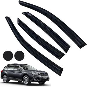 Rain Guards for 2015-2022 Subaru Outback, Tape-on Side Window Deflectors, Window Visors, Car Accessories - 4 Rain Guards & 2 Car Coasters, Black