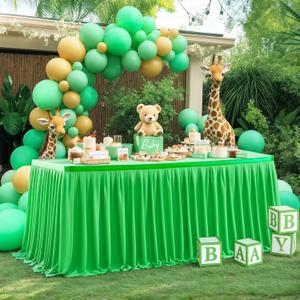 Partisky Green Polyester Table Skirt for Rectangle Tables 9ft, Wrinkle Resistant Pleated Ruffle Table Cloth for Banquet Wedding Trade Baby Shower Display Gift Dining Table