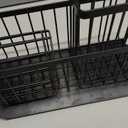 TomCare Extra Large 11'' Sink Caddy With Drain Tray Non-slip Kitchen Sink Organizer With 2 Adjustable Dividers High Brush Holder Rustproof Sponge Holder Kitchen Storage Accessories for Counter (Black)