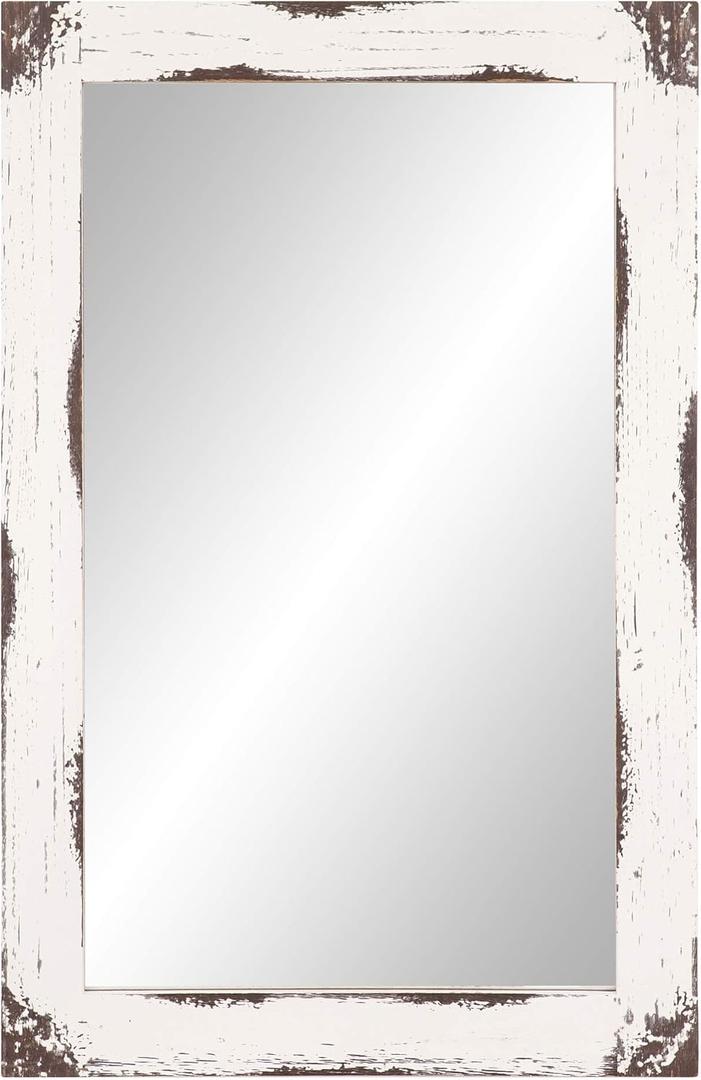 Patton Wall Decor 24x36 Distressed White Reclaimed Wood Wall Mirror Patton Wall Decor 24x36 Distressed White Reclaimed Wood Wall Mirror