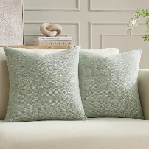 Meekio Set of 2 Linen Look Sage Green Pillow Covers 20x20, Decorative Throw Pillow Covers for Couch, Sofa, Bed & Living Room Decor