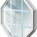 Riakrum 1 Pcs 24"x24" Vinyl Octagon Shed Window with Grill Vinyl Octagon Gable Flush Mount White Window with Grids and Tempered Clear Glass Heavy Duty Frame for Sheds Playhouses and Chicken Coops