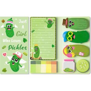 B1ykin Cute Sticky Notes Set - Just A Girl Who Loves Pickles Self-Stick Notes Pad, 550 Sheets Writing Memo Pages Sticky Notepad for Teacher Appreciation Gifts, School Office Supplies (New Pickles)