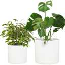 Fox & Fern 12" & 14.6" Large Planters (Set of 2) - Lightweight Fiberstone Matte White Plant Pots with Drainage Plug - Extra Large Planters for Indoor & Outdoor - Weather Resistant & UV Resistant