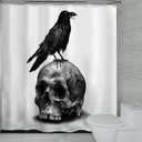 Halloween Skull Raven Shower Curtain with Hooks, Horror Scary Skeleton Hallowmas Bathroom Art Decor Bathtub Black and White Shower Curtains 60" x 72"