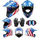 Youth Kids Dirt Bike Helmet,F001 DOT Approved Full Face Motocross Set(S) | F001 Kids Motorcycle Helmet with Goggles Gloves Carry Bag,Adjustable Visor,Washable Liner for Boys & Girls Off-Road ATV UTV, Great USA, Small