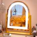 FENNIO Large Vanity Mirror with Lights - 15.5"x13" LED Lighted Makeup Mirror with Lights, 10X Magnification, Touch Screen with 3-Color Lighting, Dimmable, for Vanity Desk Tabletop, BedroomGold