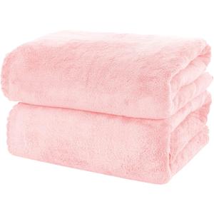 MOONQUEEN 2 Pack Premium Bath Towel Set - Quick Drying - Microfiber Coral Velvet Highly Absorbent Towels - Multipurpose Use as Bath Fitness, Bathroom, Shower, Sports, Yoga Towel (Pink)