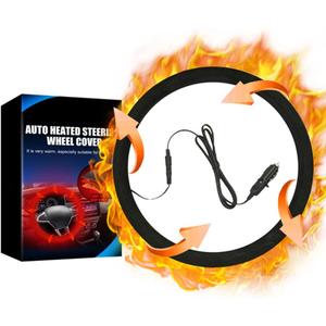 Heated Steering Wheel Cover Universal 12V Steering Wheel Warmer 14.5-15.5 Inch Heated Auto Steering Wheel Protector Cover for Cars Trucks Vans (Black)