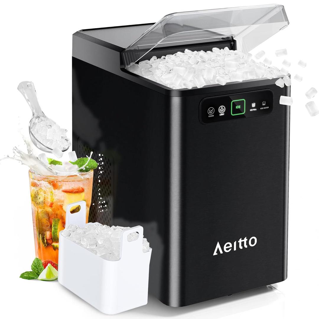 Aeitto Nugget Ice Maker 40Lbs/24H, Countertop Soft Chewable Ice Pebble Ice Machine, One-Click Operation, Auto Self-Cleaning Ice Makers with Scoop&Basket for Home, Office, Kitchen, Party (Black) Aeitto Nugget Ice Maker 40Lbs/24H, Countertop Soft Chewable Ice Pebble Ice Machine, One-Click Operation, Auto Self-Cleaning Ice Makers with Scoop&Basket for Home, Office, Kitchen, Party (Black)