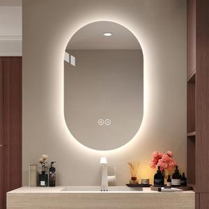 LAIYA 36X22in Oval LED Bathroom Mirror, Frameless Backlit Anti-Fog Dimmable | CRI 95+ 24V IP65 strip, 3000K-6000K colors, 10%-100% brightness, memory, 5mm copper-free glass, vertical/horizontal install.