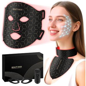 Red Light Therapy for Face & Neck, Red Light Mask with 850nm NIR, 7-1 Colors LED Light Therapy mask, Rechargeable LED Face & Neck Mask for Anti-Aging, Skin Firming & Radiant Glow at Home
