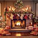 VitalCozy Christmas Fireplace Backdrop Christmas Xmas Tree Stocking Polyester Background Decoration for Photo Studio Props(Colorful, 10 x 8 ft)