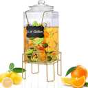 Drink Dispensers for Parties,1.5 Gallon Drink Dispenser,Beverage Dispenser with Stand,Glass Lid and Stainless Steel Spigot Leak-proof, Ideal for Lemonade,Juice, Tea, and Party Drinks