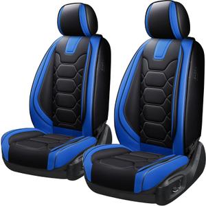 OASIS AUTO Car Seat Covers Premium Waterproof Faux Leather Cushion Universal Accessories Fit SUV Truck Sedan Automotive Vehicle Auto Interior Protector Front Pair (OS-004 Black&Blue)