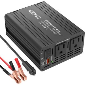 600W Inverter 12V to 110V, DC to AC Car Power Inverter for Vehicles with 65W USB-C Fast Charging 24W USB-A Dual AC Socket Adapter for Phone,Laptop,Road Trip,Long Drive,Camping