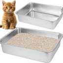 2 Pack Stainless Steel Cat Litter BoxSmall Stainless Steel,Large Metal Cat Litter Box-Easy to Clean.(17.5" L x 13.6" W x 4.1" H).