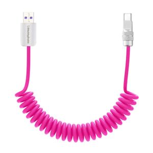 chubbycable Curly Chubby 120W Coiled USB C Fast Charging Cable Durable Braided Charger Cord for Car Compatible with iPhone 17-15 Series iPad, Pink, USB-A to Type-C, 2.13FT-6.56FT
