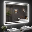 Snowdool 48"X36" LED Bathroom Mirror with Front Lights and Backlit, Anti-Fog, Dimmable, Shatter-Proof Tempered Glass, Lighted Bathroom Vanity Mirror for Wall with 3 Colors, Memory Function