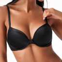 Deyllo Women's Push Up Bra Deep V Underwire Bra Full Coverage Lightly Padded Bras (Black)