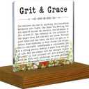 Grit and Grace Plaque for Men Women - Cheer Up, Sobriety, Recovery, Starting Over Gift - Encouragement for Friend - Acrylic Desk Sign With Wood Stand - FSA033