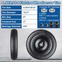 Wheelbarrow Tires 4.80.4.00-8 Flat Free, 14.5" Solid Tire and Wheel, Fit 4.80/4.00-8, 3.50/3.50-8, 4.00-6 Wheelbarrow Wheels, with 3" Centered Hub, 5/8" or 3/4" Bearings and Adapter Kit