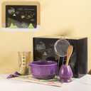 Matcha Set, 8-Piece Ceramic Matcha Bowl & Whisk Kit with Mushroom Pattern, Traditional Japanese Chawan, Bamboo Chasen, Scoop & Sifter, Gift for Tea Lovers, Zen Tea Ceremony Accessories (Purple;)