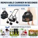Dog Stroller for Small Dogs, Foldable Pet Stroller up to 35 lb, Panoramic Mesh Pet Cat Stroller with Detachable Carrier, with Safety Tether, Puppy Doggie Stroller for Medium Dogs 20 lbs, Light Black