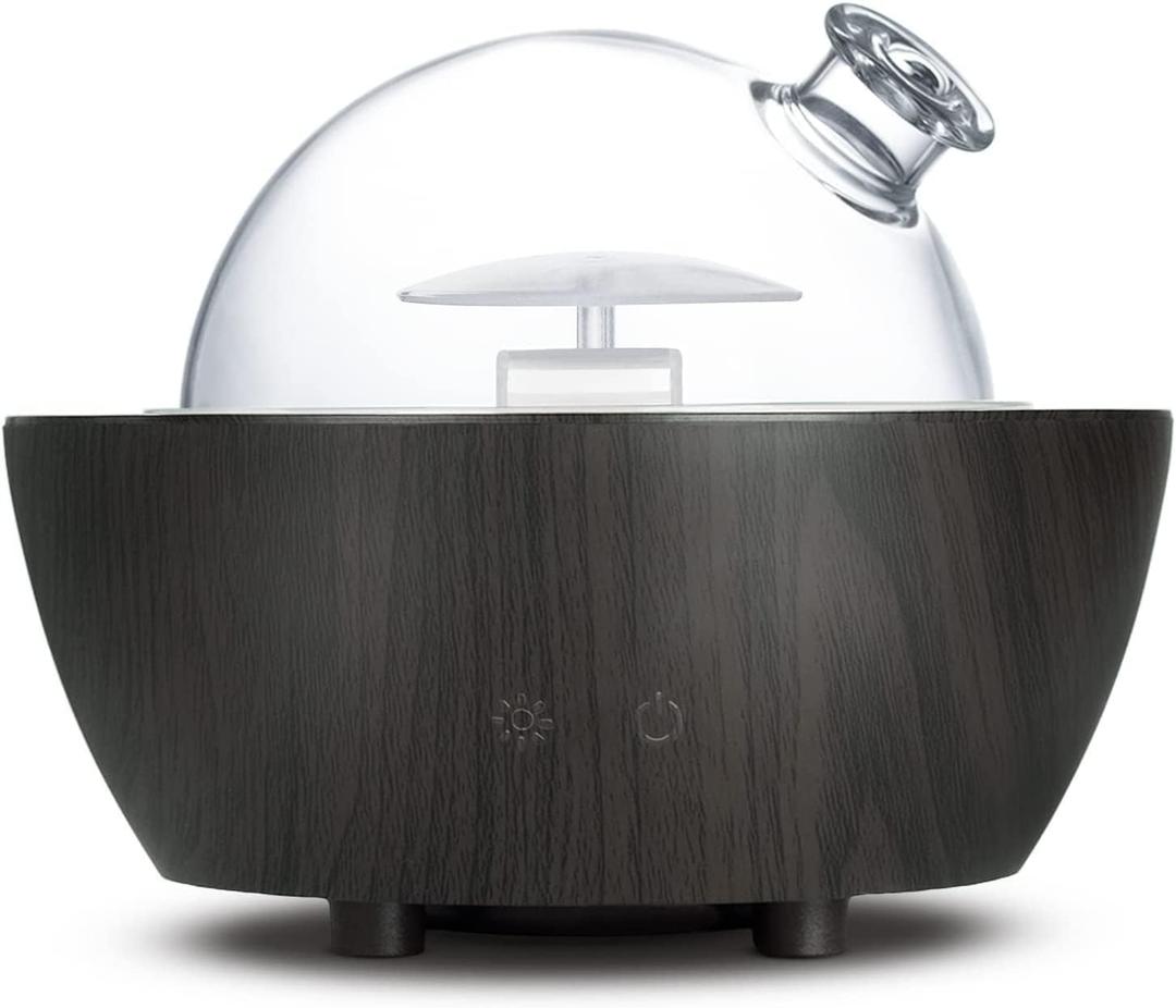 280ml Glass Essential Oil Diffuser Aromatherapy Diffusers Ultrasonic Cool Mist Humidifier with 2 Mist Modes & 7 Color LED Lights and Waterless Auto Shut-Off for Home Office Spa Bedroom, Dark Wood Grain