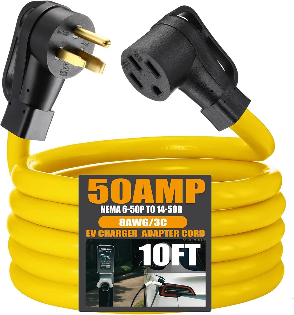 Tellegloww 10FT NEMA 6-50P to 14-50R EV Charger Adapter Extension Cord 50 Amp Welder to 50 Amp EV for Level 2 Charging, 3 Prong Male to 4 Prong Female Power Cord with Handle, STW 8 AWG/3C, ETL Listed