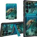 for Samsung Galaxy S26 Ultra Case Wallet Cover with Credit Card Holder & Kickstand Dual Layer Hard PC Soft TPU Protective Case for Samsung Galaxy S26 Ultra 6.9 inch 2026 - Green Sea Turtle