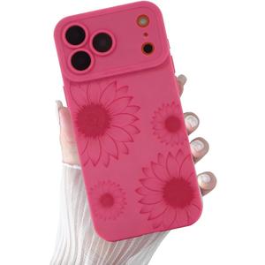 for iPhone 17 Pro Max Case Hot Pink Flowers Floral Print | Shockproof Soft Silicone TPU Protective Cover for Girls Women, Fashion Design with Camera Protection, Wireless Charging