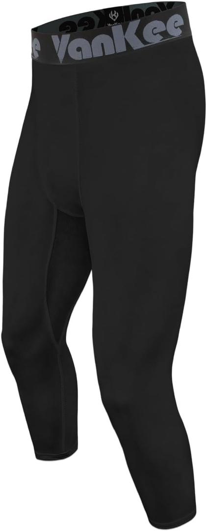 Men's 3/4 Compression Pants Quick Dry Workout Performance Leggings Athletic Base Layer Tights Bottoms for Running Gym (Black, M)
