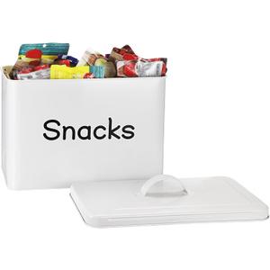 BSTKEY Snack Bin for Countertop, White Metal Snack Organizer for Pantry Kitchen, Rustic Snack Storage Container for Chips Candy Pretzels Cookies Popcorn