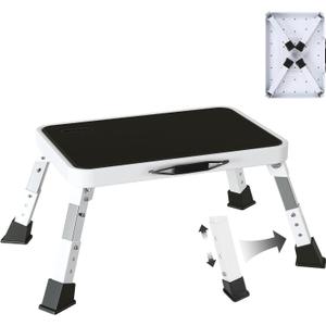RV Step Stool Foldable Adjustable Height Sturdy Metal Stable Step Ladder with a Non-Slip Platform Camper Step Stool with Non-Slip Rubber Feet, Easy to Carry (White) (3-level)