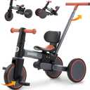 5-in-1 Tricycle for Toddlers 18 Months to 5 Years Old, Toddler Bike, Kids Tricycle with Push Handle and Backrest, Toddler Balance Bike with Easy Assembly for Boys and Girls. (Grey)