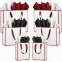 Yeaqee 12 Sets Metallic Paper Gift Bags with Handle Tissue Paper Include 8", 10", 13" Thank You 5 Senses Gift Bags for Him Her Birthday Wedding Groomsmen Bridesmaid Anniversary Favor (Red, White)