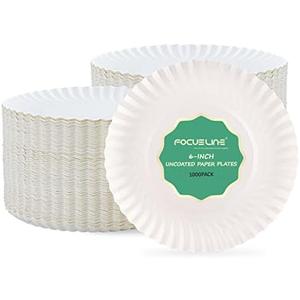 FOCUSLINE 6 Inch Paper Plates 20 count, White Paper Plates Uncoated, Everyday Disposable Dessert Plate 6" Small Plate Bulk 20 Count