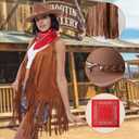 PARTTELY Western Outfits for Women Cowgirl Tassel Sleeveless Vest Cowboy Hat and Paisley Bandana (Brown)