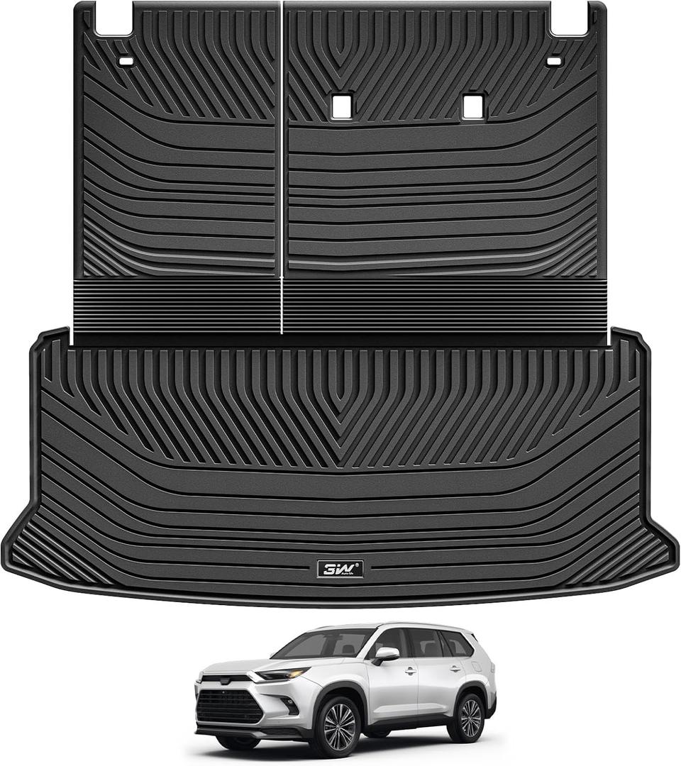 3W Cargo Liner Fit 2024 2025 2026 Toyota Grand Highlander 7 Seat with Subwoofer(Include Hybrid), Trunk Mat and Seat Back Covers TPE All Weather(Not for Hybrid MAX Model)