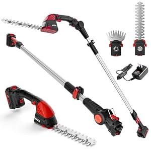 MZK 2-in-1 20V Pole Mini Hedge Trimmer & Grass Shear, 13ft Reach, Electric Hedge Trimmer with Extension Pole, Multi-Angle (2*Batteries and Charger Included) HT08D11