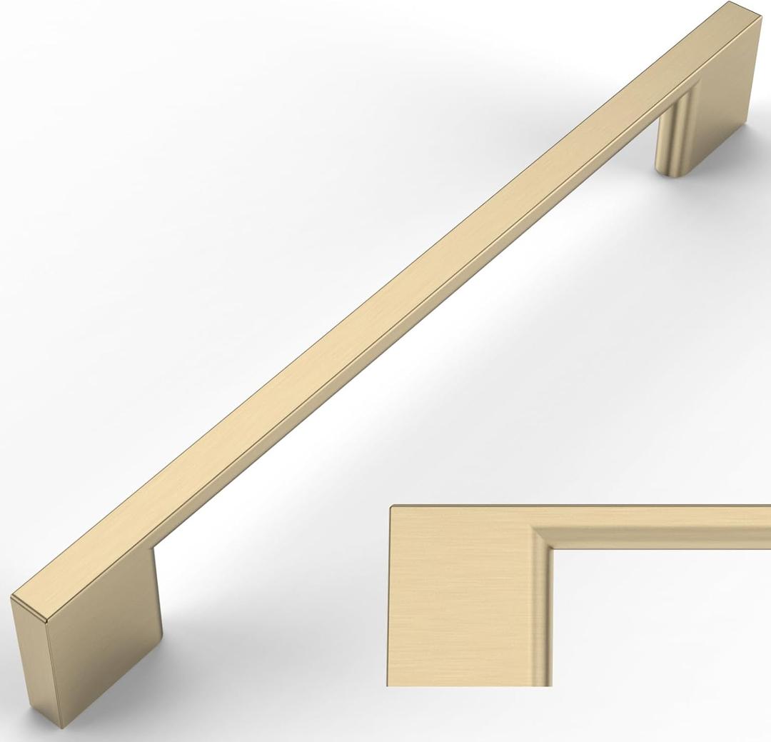 Amerdeco 10 Pack Brushed Brass Cabinet Pulls 6.25 Inch(160MM) Hole Centers Kitchen Cabinet Handles Cabinet Hardware Kitchen Handles for Cabinets Cupboard Handles Drawer Pulls ZH0060 (6.25"/160MM Hole Center)