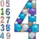 Mosaic Balloon Frame Numbers 4 Pre-Cut Large Foam Board Sign Cut-out for Boy Girl Birthday Backdrop Anniversary Decoration
