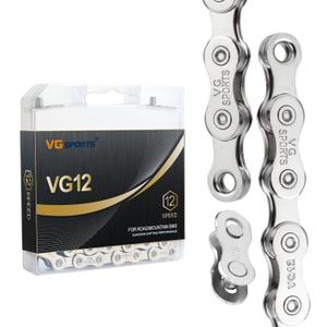 VG Sports 12 Speed Bike Chain,Bicycle Chain Suitable for Moutanin Bike Road Bike,1/2 x 11/128 Inch,126Links, Silver/Rainbow/Titanium