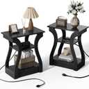 OLIXIS End Table with Charging Station, Modern Curved Nightstand Set of 2, 2 Pack