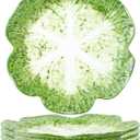 KXZ 10.5 Inch Cabbage Plates, Set of 4 Green Ceramic Salad Plate, Porcelain Decorative Plates for Kitchen, Round Appetizer Bowl for Dessert, Decorative, Dinner, Pancakes, Steak