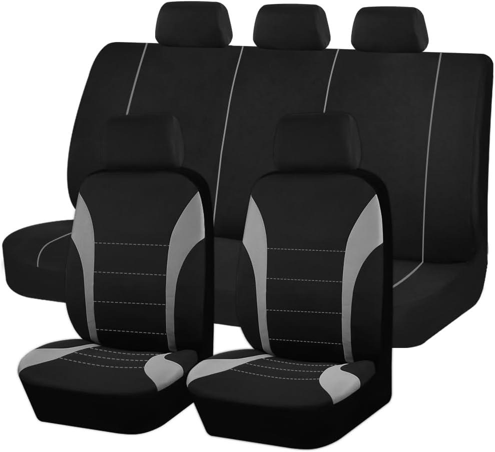AUTOKING Gray Car Seat Covers Full Set - Universal Fit Polyester Fabric Seat Protectors for SUV/Truck/Van/Sedan, Airbag Compatible (Black Gray)